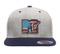 MTV Licenza Ufficiale American Flag Premium Snapback cap (Heather Grigio-Blu Scuro), Taglia Unica