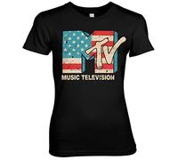 MTV Licenza Ufficiale Distressed USA-Flag Donna Maglietta (Nero), XL