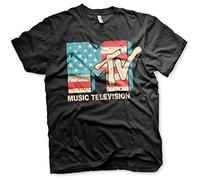 MTV Licenza Ufficiale Distressed USA-Flag Uomo Maglietta Grande e Alto Uomo Maglietta (Nero), 3XL