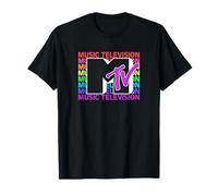 MTV Music Television Rainbow Neon Logo Stack Maglietta