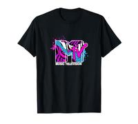 MTV Music Television Retro 80's Neon Zebra Print Splatter Maglietta