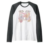 MTV Pastel Beach with Palms And Hibiscus Flowers Retro Maglia con Maniche Raglan