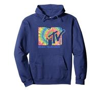MTV Psychedelic Rainbow Tie Dyed Music Television Felpa con Cappuccio, Unisex per Adulti, Navy, L