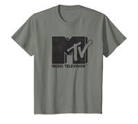 MTV Solid Black Original Logo Maglietta, Bambini, Verde Militare mélange, 6 Anni