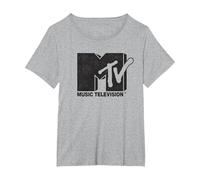 MTV Solid Black Original Logo Maglietta, Donna Plus-Size, Grigio Melange, 1X