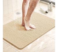 MTWSJIA Tappetino da bagno per doccia interna, 60 x 90 cm, tappetino da doccia in luffa, antiscivolo, anti muffa, antibatterico, in morbido PVC, tappetino da bagno per bagno e doccia (beige)