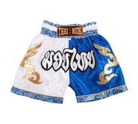 MUAY NATION Pantaloncini Muay Thai per Bambini (2-12 Anni) Trunks da Boxe per Ragazzi e Ragazze per Kickboxing, MMA, Arti Marziali (IT, età, 4 Anni, 6 Anni, Regular, Bianco/Blu)