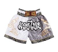 MUAY NATION Pantaloncini Muay Thai per Bambini (2-12 Anni) Trunks da Boxe per Ragazzi e Ragazze per Kickboxing, MMA, Arti Marziali (IT, età, 4 Anni, 6 Anni, Regular, Bianco/Grigio)