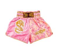 MUAY NATION Pantaloncini Muay Thai per Uomo e Donna, Pantaloncini da Boxe MMA dal Taglio Slim, Abbigliamento da Allenamento per Kickboxing (IT, Testo, XL, Regular, Regular, Drago Rosa)