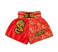 MUAY NATION Pantaloncini Muay Thai per Uomo e Donna, Pantaloncini da Boxe MMA dal Taglio Slim, Abbigliamento da Allenamento per Kickboxing (IT, Testo, M, Regular, Regular, Drago Rosso)