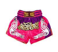 MUAY NATION Pantaloncini Muay Thai per Uomo e Donna, Pantaloncini da Boxe MMA dal Taglio Slim, Abbigliamento da Allenamento per Kickboxing (IT, Testo, L, Regular, Regular, Prm Rosa/Viola)
