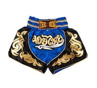 MUAY NATION Pantaloncini Muay Thai per Uomo e Donna, Pantaloncini da Boxe MMA dal Taglio Slim, Abbigliamento da Allenamento per Kickboxing (IT, Testo, L, Regular, Regular, Blu)