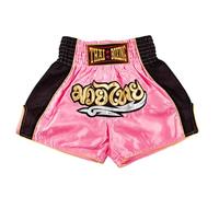 MUAY NATION Pantaloncini Muay Thai per Uomo e Donna, Pantaloncini da Boxe MMA dal Taglio Slim, Abbigliamento da Allenamento per Kickboxing (IT, Testo, L, Regular, Regular, Classico Rosa)