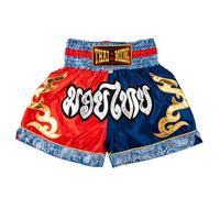 MUAY NATION Pantaloncini Muay Thai per Uomo e Donna, Pantaloncini da Boxe MMA dal Taglio Slim, Abbigliamento da Allenamento per Kickboxing (IT, Testo, XL, Regular, Regular, Blu/Rosso)