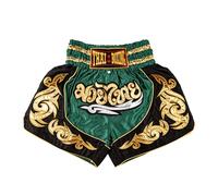 MUAY NATION Pantaloncini Muay Thai per Uomo e Donna, Pantaloncini da Boxe MMA dal Taglio Slim, Abbigliamento da Allenamento per Kickboxing (IT, Testo, M, Regular, Regular, Verde)