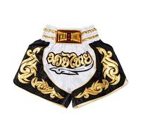 MUAY NATION Pantaloncini Muay Thai per Uomo e Donna, Pantaloncini da Boxe MMA dal Taglio Slim, Abbigliamento da Allenamento per Kickboxing (IT, Testo, XL, Regular, Regular, Bianco)