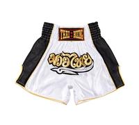 MUAY NATION Pantaloncini Muay Thai per Uomo e Donna, Pantaloncini da Boxe MMA dal Taglio Slim, Abbigliamento da Allenamento per Kickboxing (IT, Testo, XL, Regular, Regular, Classico Bianco)