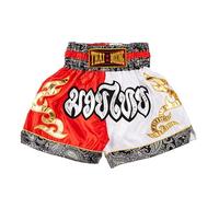 MUAY NATION Pantaloncini Muay Thai per Uomo e Donna, Pantaloncini da Boxe MMA dal Taglio Slim, Abbigliamento da Allenamento per Kickboxing (IT, Testo, XL, Regular, Regular, Bianco/Rosso)
