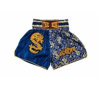 MUAY NATION Pantaloncini Muay Thai per Uomo e Donna, Pantaloncini da Boxe MMA dal Taglio Slim, Abbigliamento da Allenamento per Kickboxing (IT, Testo, L, Regular, Regular, Drago Blu)