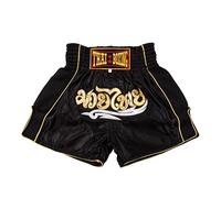 MUAY NATION Pantaloncini Muay Thai per Uomo e Donna, Pantaloncini da Boxe MMA dal Taglio Slim, Abbigliamento da Allenamento per Kickboxing (IT, Testo, XXL, Regular, Regular, Classico Nero)