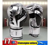 Muay Thai Competition Gloves PU Leather Sponge Boxing Gloves (10oz Silver) IT