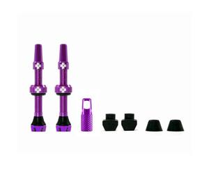 MUC-OFF accessorio valvola tubeless 44mm 1 coppia viola | Valvole Presta in alluminio 7075 con strumento di rimozione del nucleo, ruote da strada e ghiaia, compatibili con inserti per