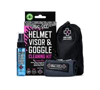 Muc-Off Kit Pulisci Visiera Casco, Maschere e Occhiali - Include Detergente per Casco Spray Antibatterico Biodegradabile e da 30 ml e Panno Microfibra di Alta Qualità