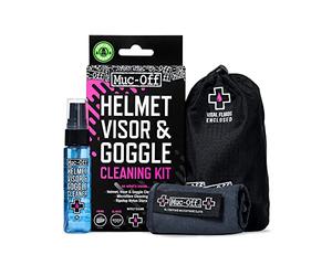 Muc-Off Kit Pulisci Visiera Casco, Maschere e Occhiali - Include Detergente per Casco Spray Antibatterico Biodegradabile e da 30 ml e Panno Microfibra di Alta Qualità