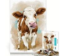 Mucca ad acquerello che si lecca il naso Puzzle da 1000 pezzi per adulti Gioco di abilità mentale Taglio laser per un incastro perfetto Attività gratificante per le giornate di pioggia (38x52cm)
