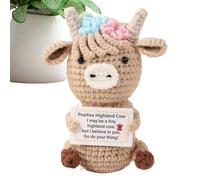 Mucca all'uncinetto positiva - Animali divertenti per sostenere emotivamente | Animali minori con carte positive su | Personaggi decorativi per scrivanie, scaffali, comodini, animali all'uncinetto con