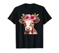 Mucca carina con fiore corona ibisco Maglietta