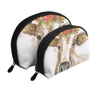 Mucca carina dell'acquerello, Borsa per trucco a conchiglia Portamonete da donna Borsa da toilette piccola Borsa per cosmetici 2 pezzi
