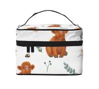 Mucca carina dell'altopiano, Borsa per il trucco Borsa per cosmetici Borsa da toilette da viaggio portatile Astuccio per matite Astuccio da toilette