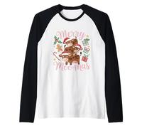 Mucca Carina Merry Moo-mas Divertente Mucca di Natale Maglia con Maniche Raglan