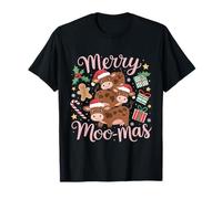 Mucca Carina Merry Moo-mas Divertente Mucca di Natale Maglietta