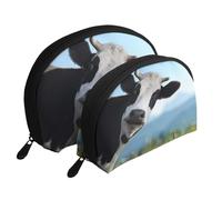 Mucca carina stampata, Borsa per trucco a conchiglia Portamonete da donna Borsa da toilette piccola Borsa per cosmetici 2 pezzi