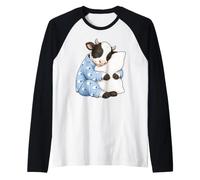 Mucca Che Dorme in Pigiama Carino Sonno Maglia con Maniche Raglan