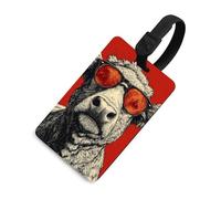 Mucca che indossa occhiali da sole rossi etichetta bagagli borsa da viaggio valigia nome tag