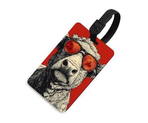 Mucca che indossa occhiali da sole rossi etichetta bagagli borsa da viaggio valigia nome tag