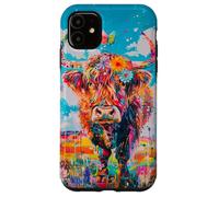Mucca colorata delle Highland con fiori e farfalle Custodia per iPhone 11