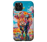 Mucca colorata delle Highland con fiori e farfalle Custodia per iPhone 11 Pro