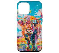 Mucca colorata delle Highland con fiori e farfalle Custodia per iPhone 12 Pro Max