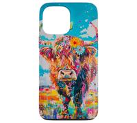 Mucca colorata delle Highland con fiori e farfalle Custodia per iPhone 13 Pro Max