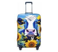 Mucca con girasoli con stampa blu valigia grande custodia si adatta a quasi tutti i bagagli protezione per bagagli da viaggio personalizzata, nero, S, Nero, S
