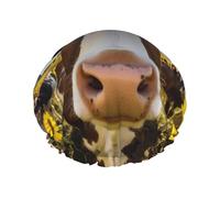 Mucca Con Girasoli In Blu Cuffie Da Doccia Donne Riutilizzabile Grande Cuffia Da Doccia Uomini Quickdry Cura Dei Capelli Lungo Breve Bagno