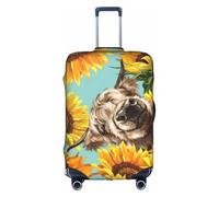 Mucca con girasoli in blu valigia copertura protettiva elastica antigraffio viaggio Essentials adatta per bagagli da 45-81 cm, bianco, L