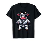 Mucca Con Kimono Da Karate E Occhiali Maglietta