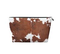 Mucca con stampa in pelle di vacchetta marrone animale, Borsa da toilette Borsa per trucco Borsa per cosmetici Borsa da toilette da viaggio portatile