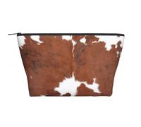 Mucca con stampa in pelle di vacchetta marrone animale, Borsa da toilette Borsa per trucco Borsa per cosmetici Borsa da toilette da viaggio portatile