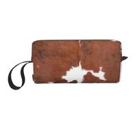 Mucca con stampa in pelle di vacchetta marrone animale, Borsa per il trucco Borsa per cosmetici Borsa da toilette da viaggio portatile Borsa per trucco Organizer